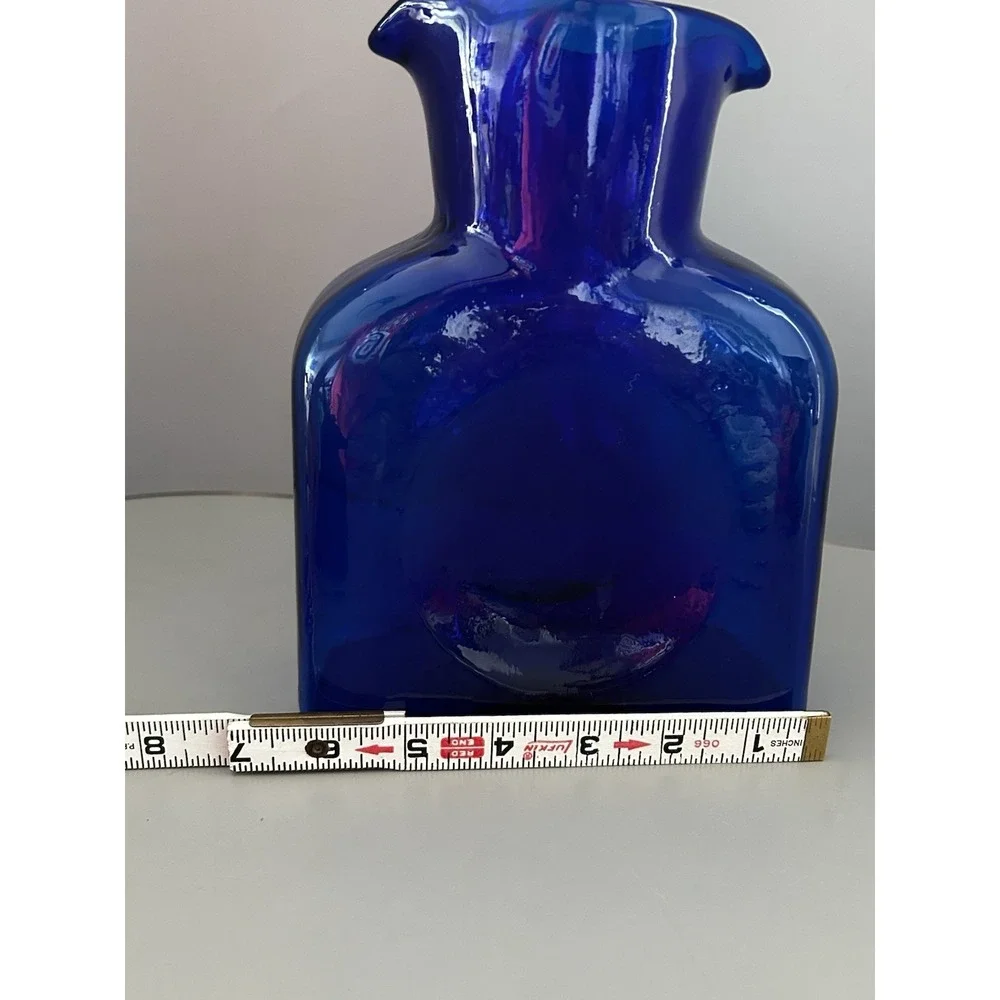 BLENKO Cobalt Blue Art Glass Double Spout Pitcher Vase Carafe 8